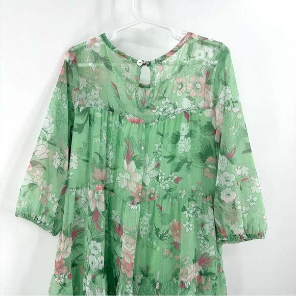 AND Girls Floral Tiered Trapeze Dress in green Size 9-10 yrs - Picture 6 of 7